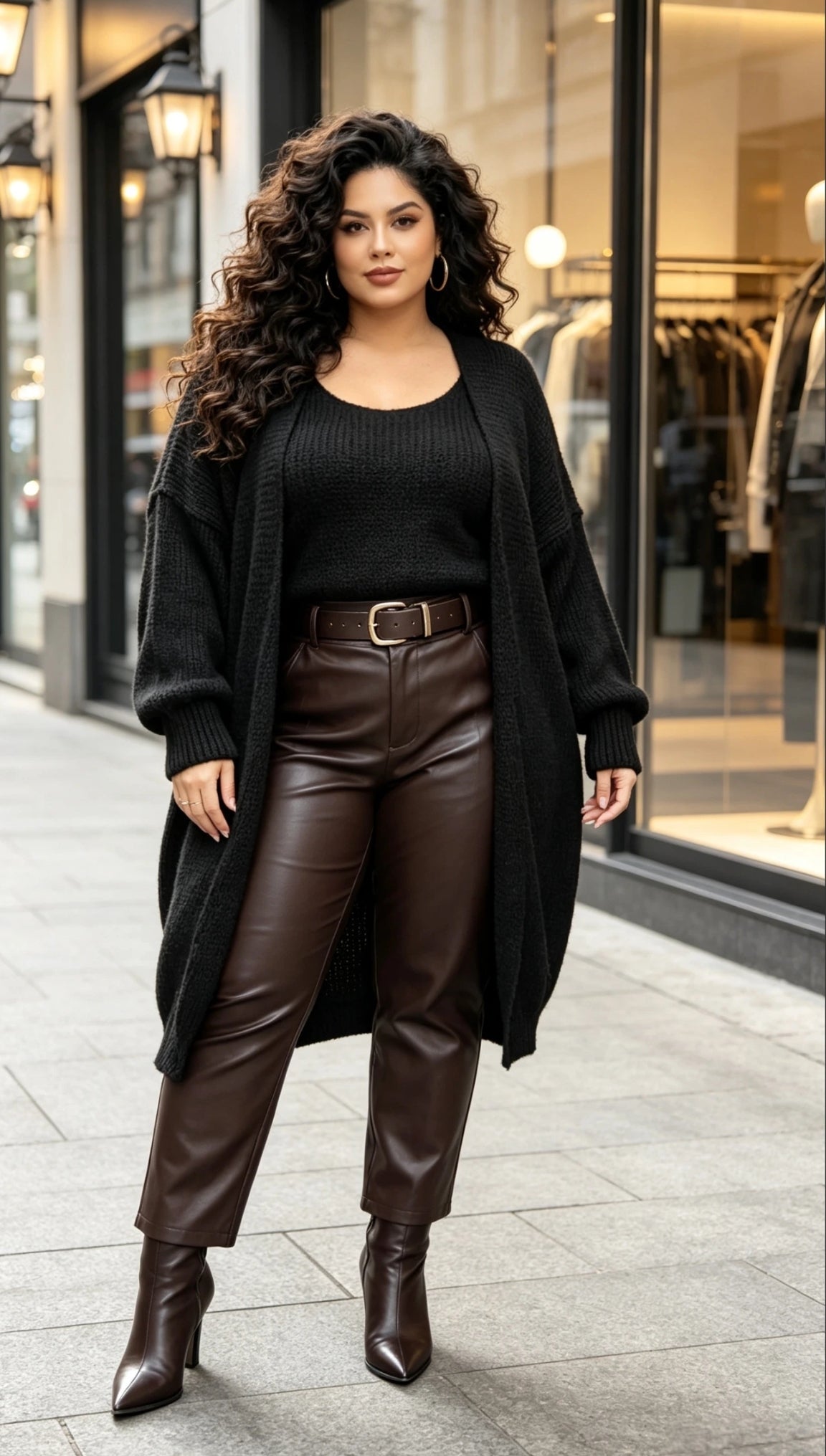 Gilet long noir grande taille en maille douce