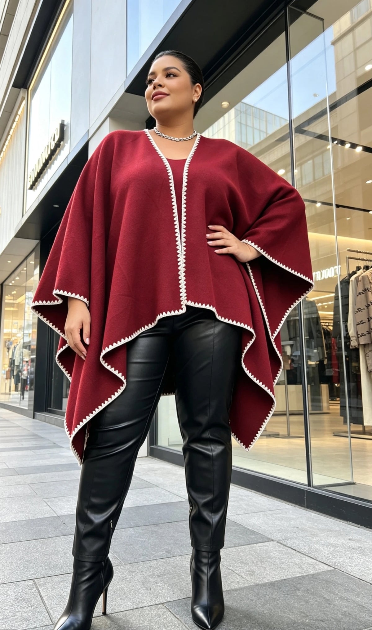 Poncho grande taille bordeaux