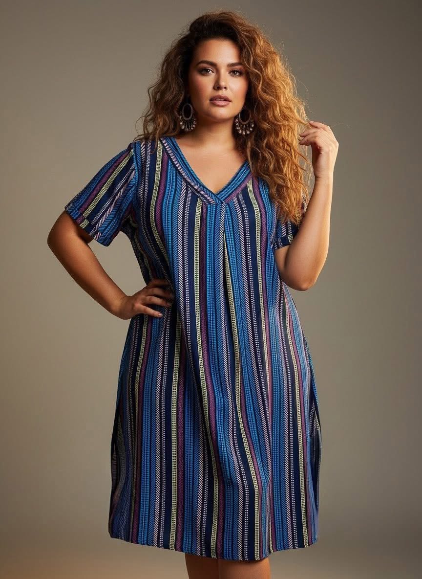 Robe Femme Coupe Trapèze Motifs | Fluide & Stretch | Taille Unique 40-52 | Rose & Bleu