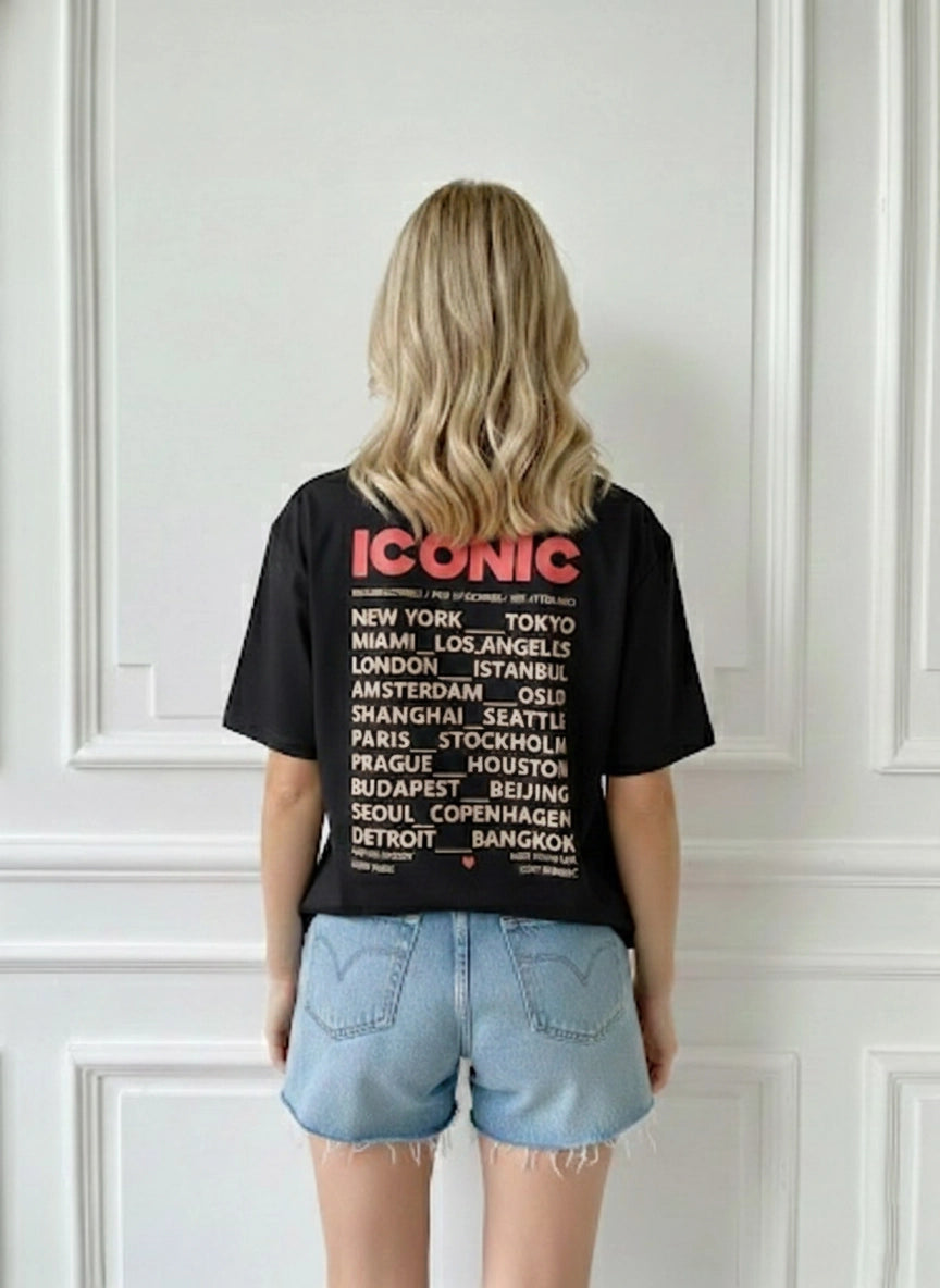 T-Shirt Iconic Femme Large Imprimé | 100% Coton 200g | Made in Italy | Taille Unique 38-44