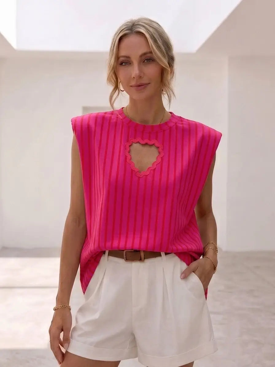 T-shirt à rayures en coton avec épaulettes