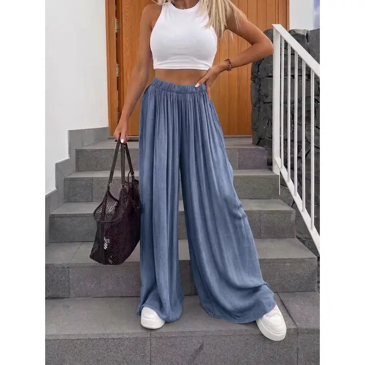 Pantalon Large Femme 100% Viscose | Fluide & Confortable | Taille Unique
