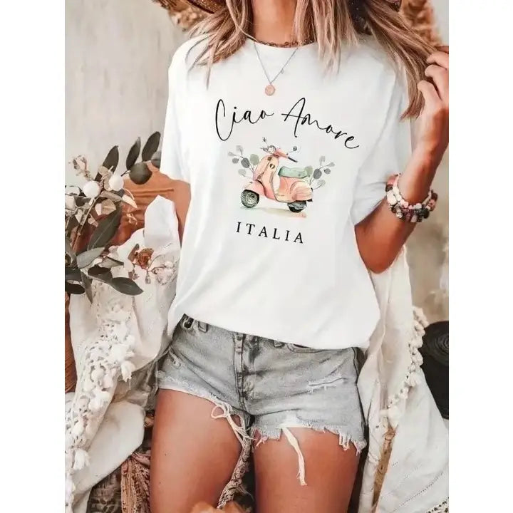 T-Shirt Oversize Femme Imprimé | 100% Coton | Coupe Large — Taille Unique
