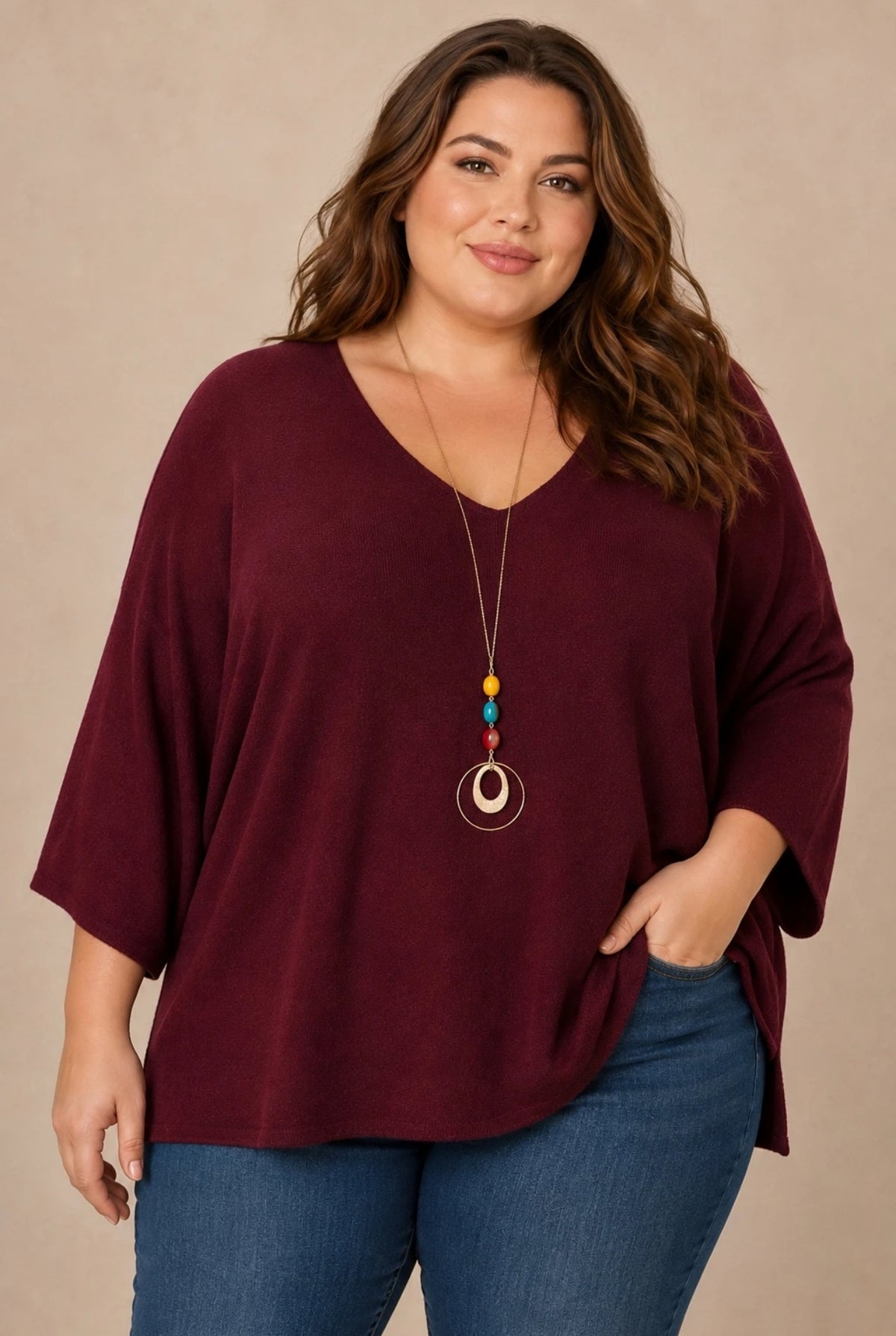 Pull grande taille avec collier bordeaux ou noir