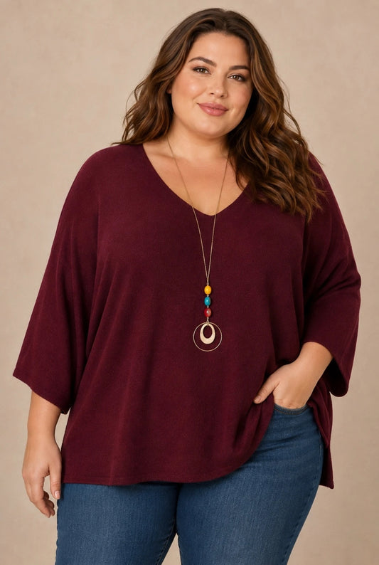 Pull grande taille avec collier bordeaux ou noir