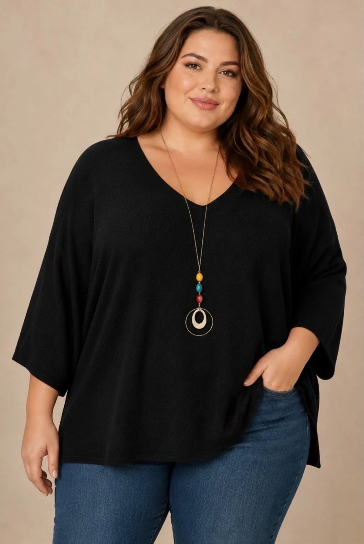Pull grande taille avec collier bordeaux ou noir