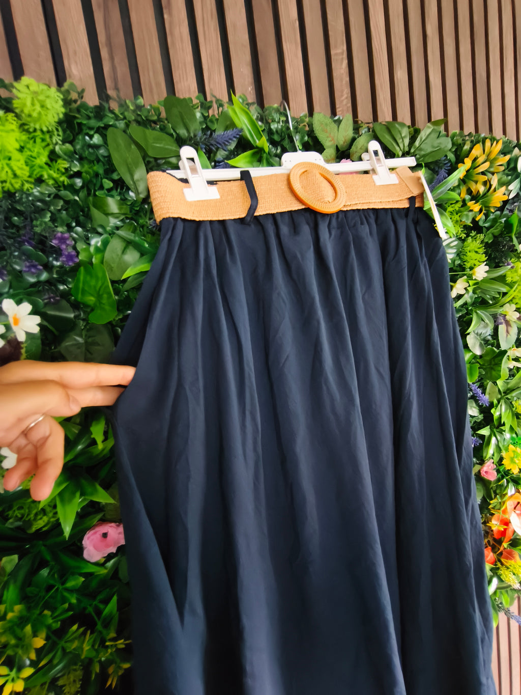 Grande taille Jupe longue bleue avec ceinture
