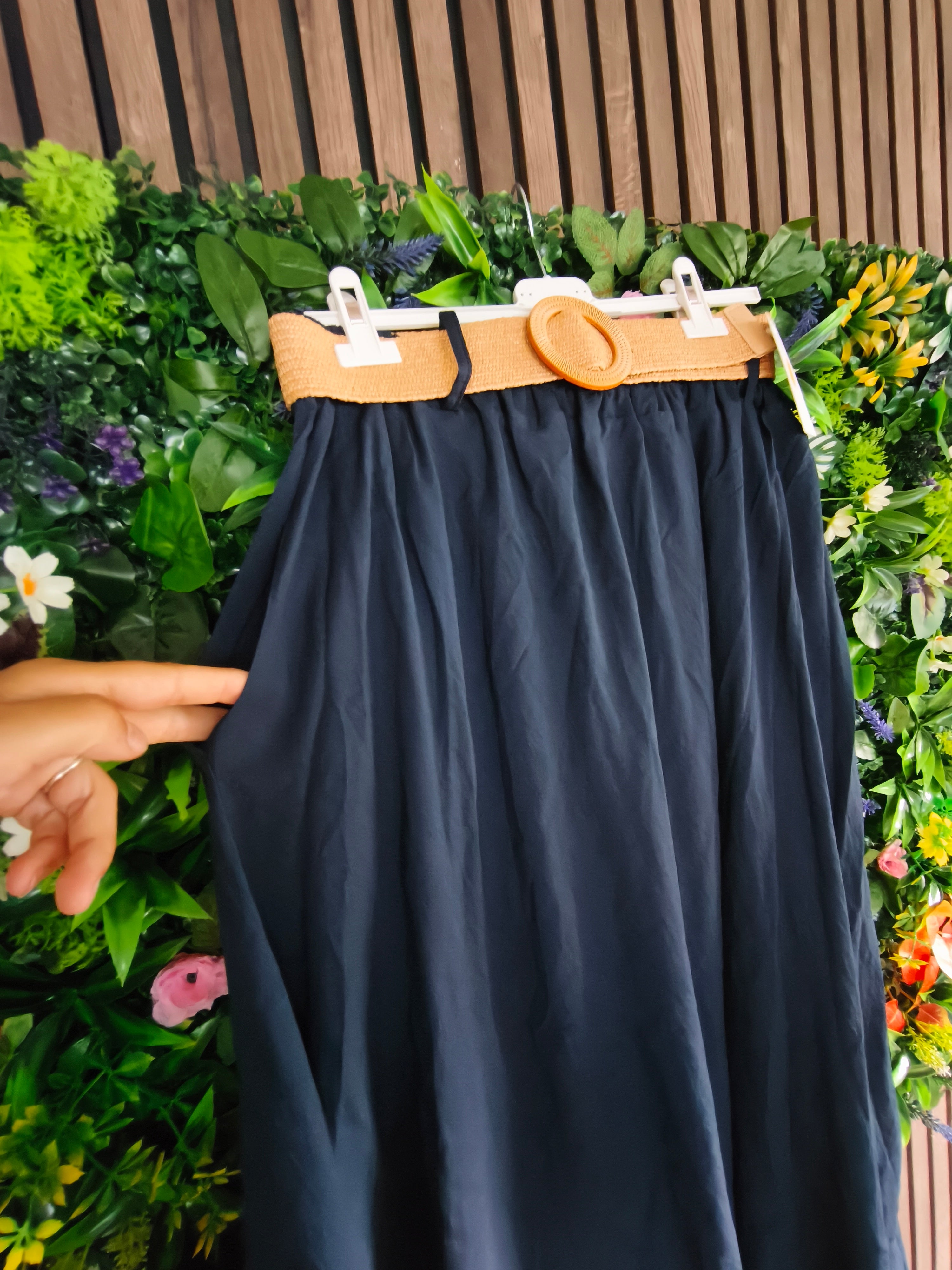 Grande taille Jupe longue bleue avec ceinture