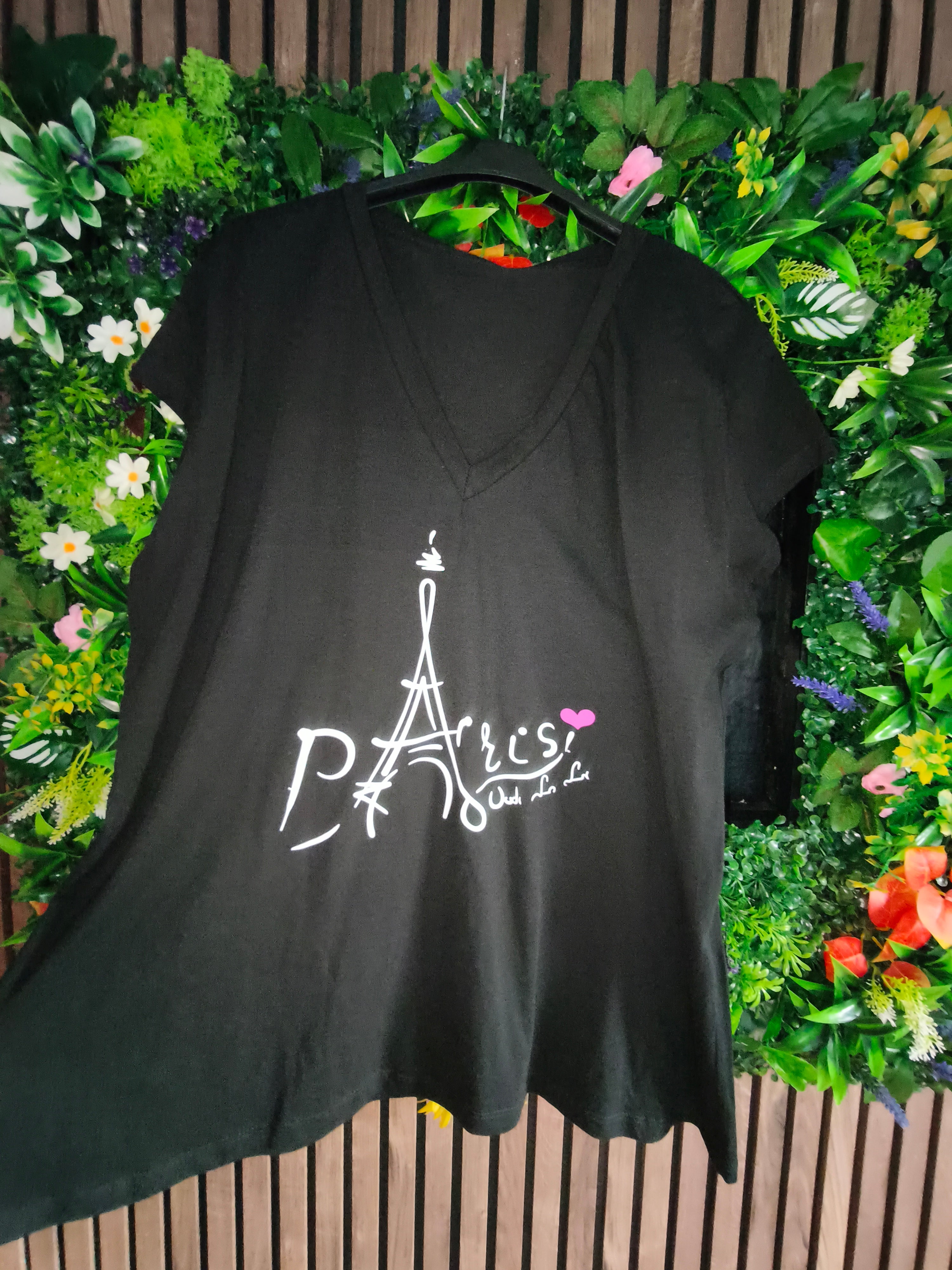 Grande taille Tee shirt noir imprimé Paris