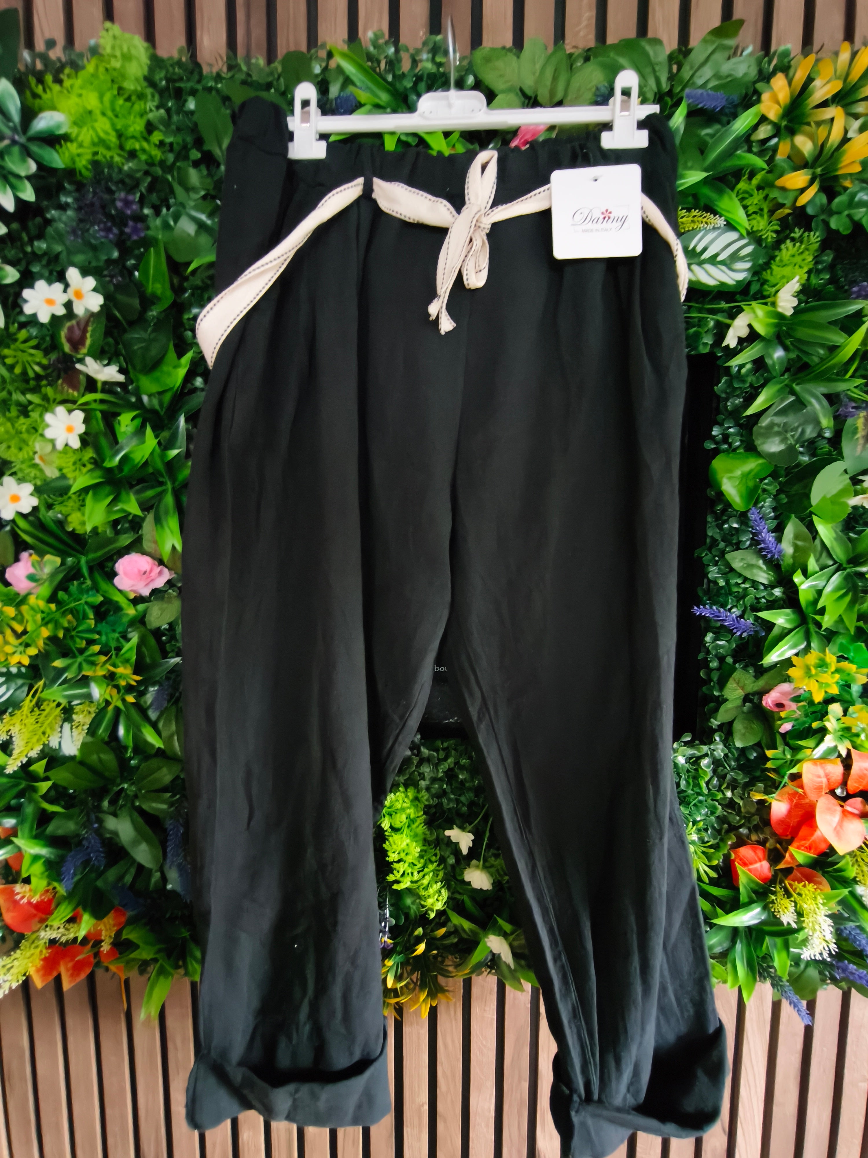 Grand taille Pantalon en coton et lin : Kaki ou noir