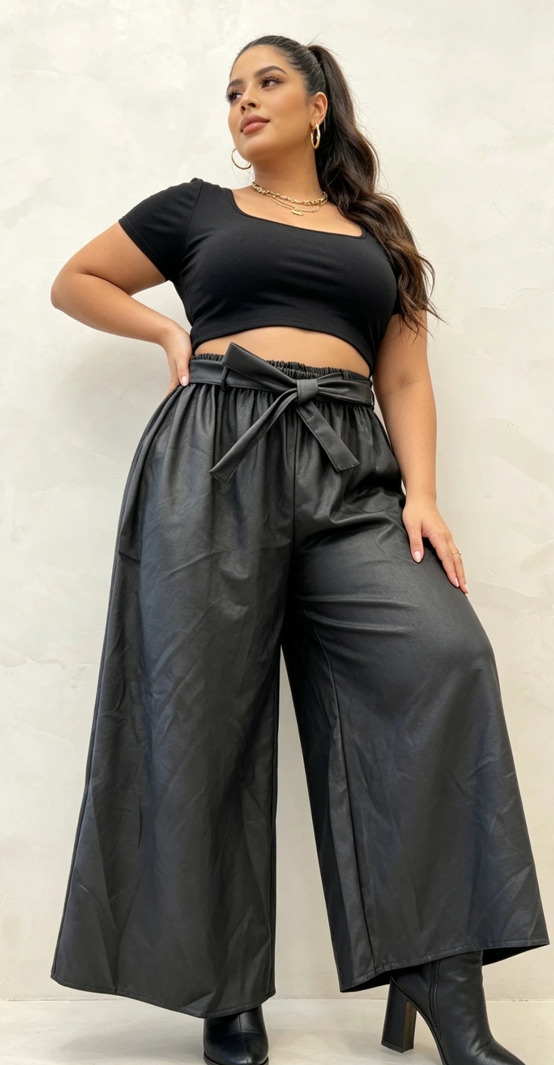 Pantalon ample en similicuir grande taille