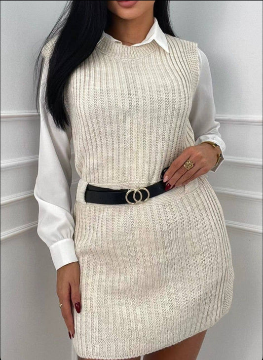 Pull robe avec chemise et ceinture