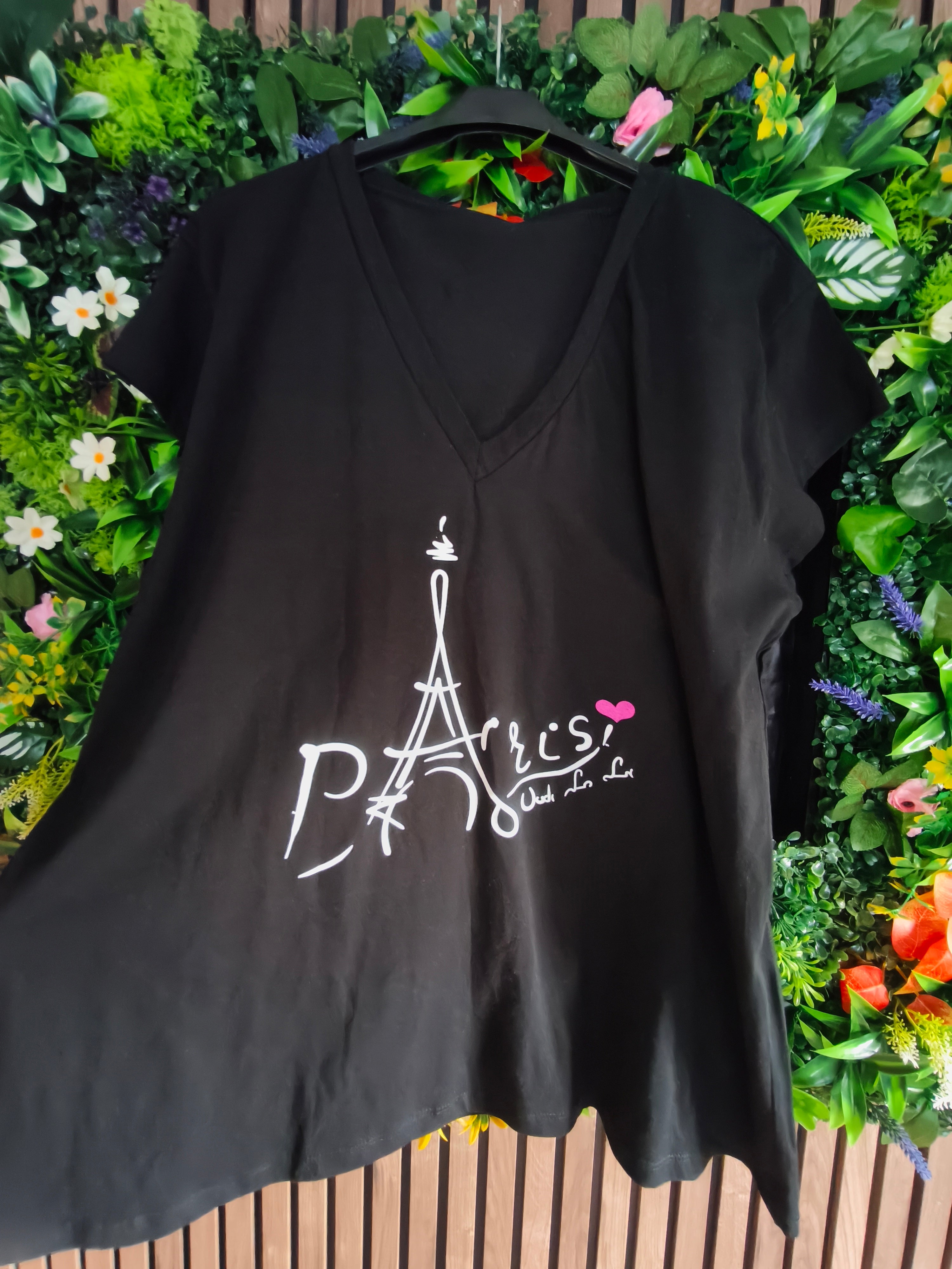 Grande taille Tee shirt noir imprimé Paris