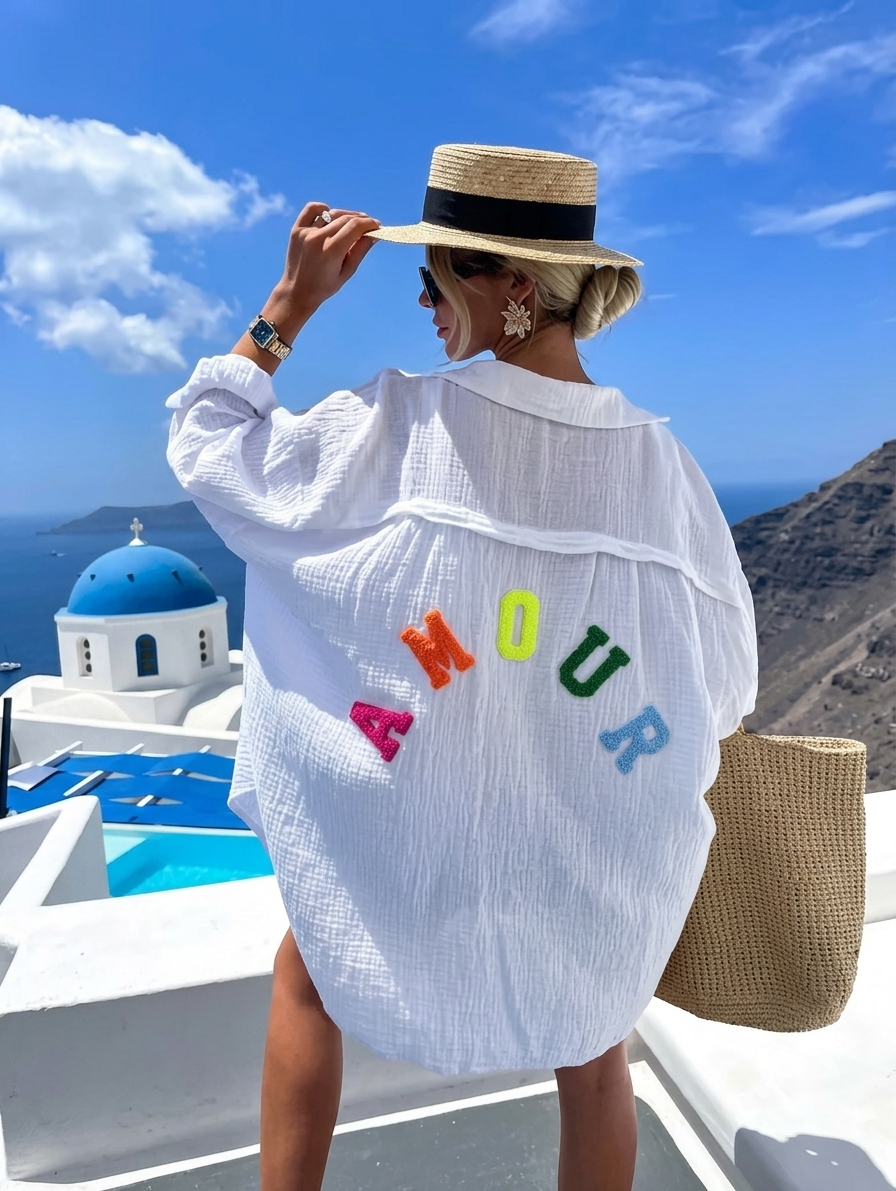 Chemise Femme Gaze de Coton Amour | Coupe Large | Made in Italy | Taille Unique 38-44
