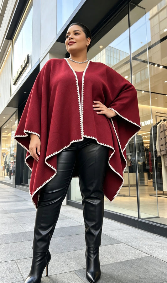 Poncho grande taille bordeaux