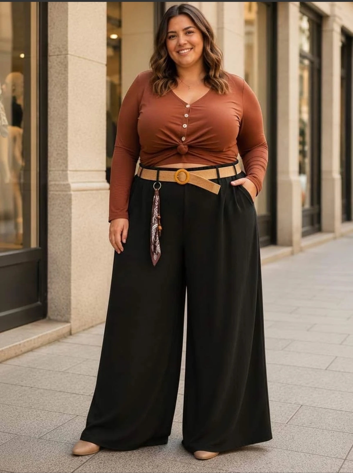Pantalon noir ceinturé grande taille 50/52