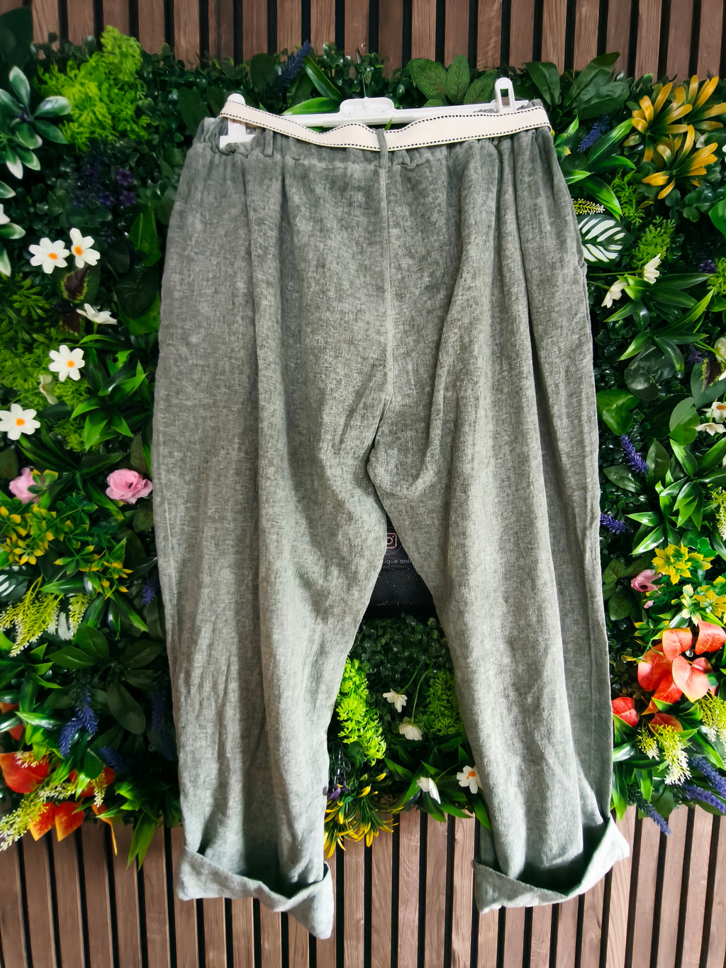 Grand taille Pantalon en coton et lin : Kaki ou noir