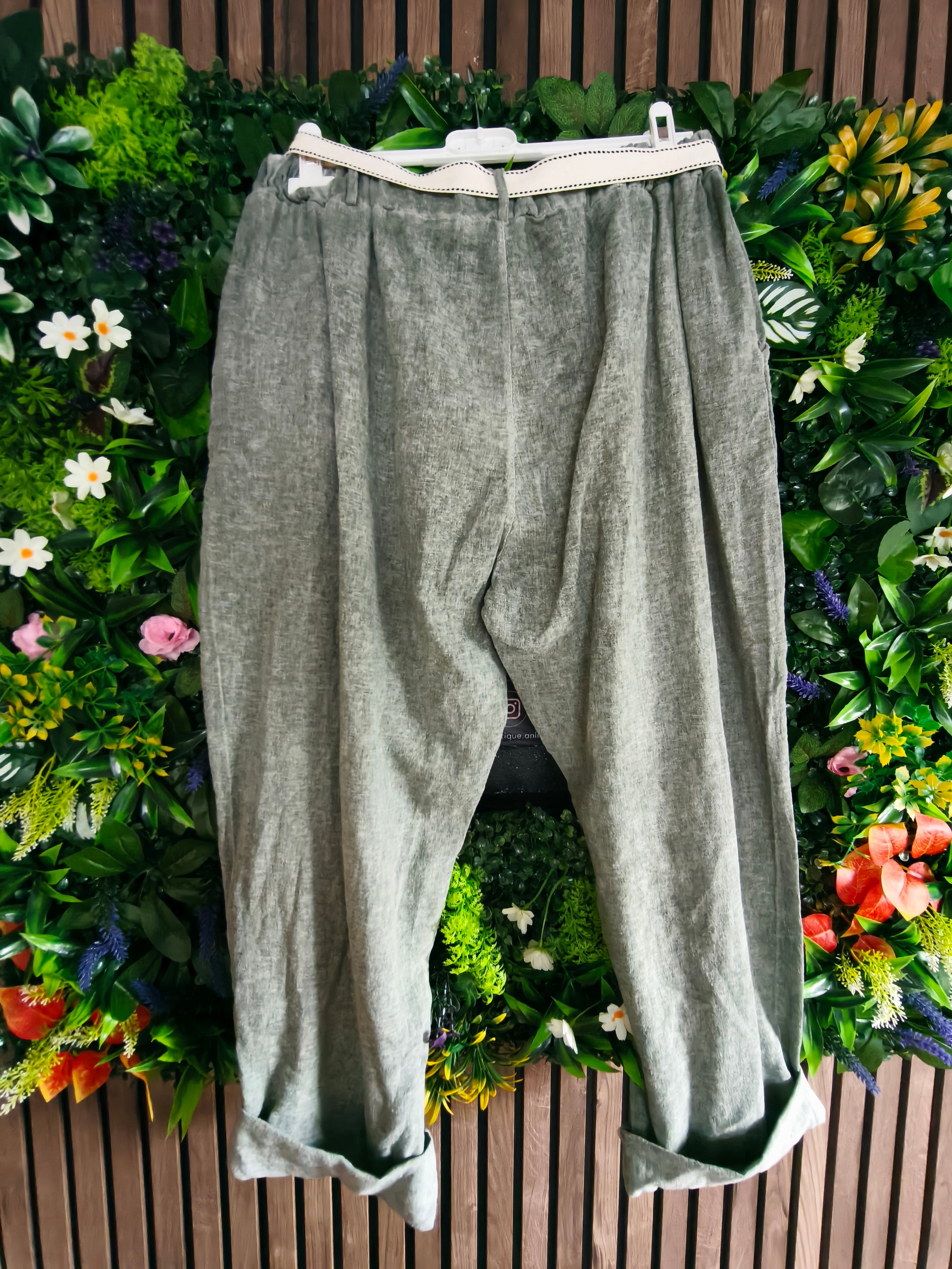 Grand taille Pantalon en coton et lin : Kaki ou noir