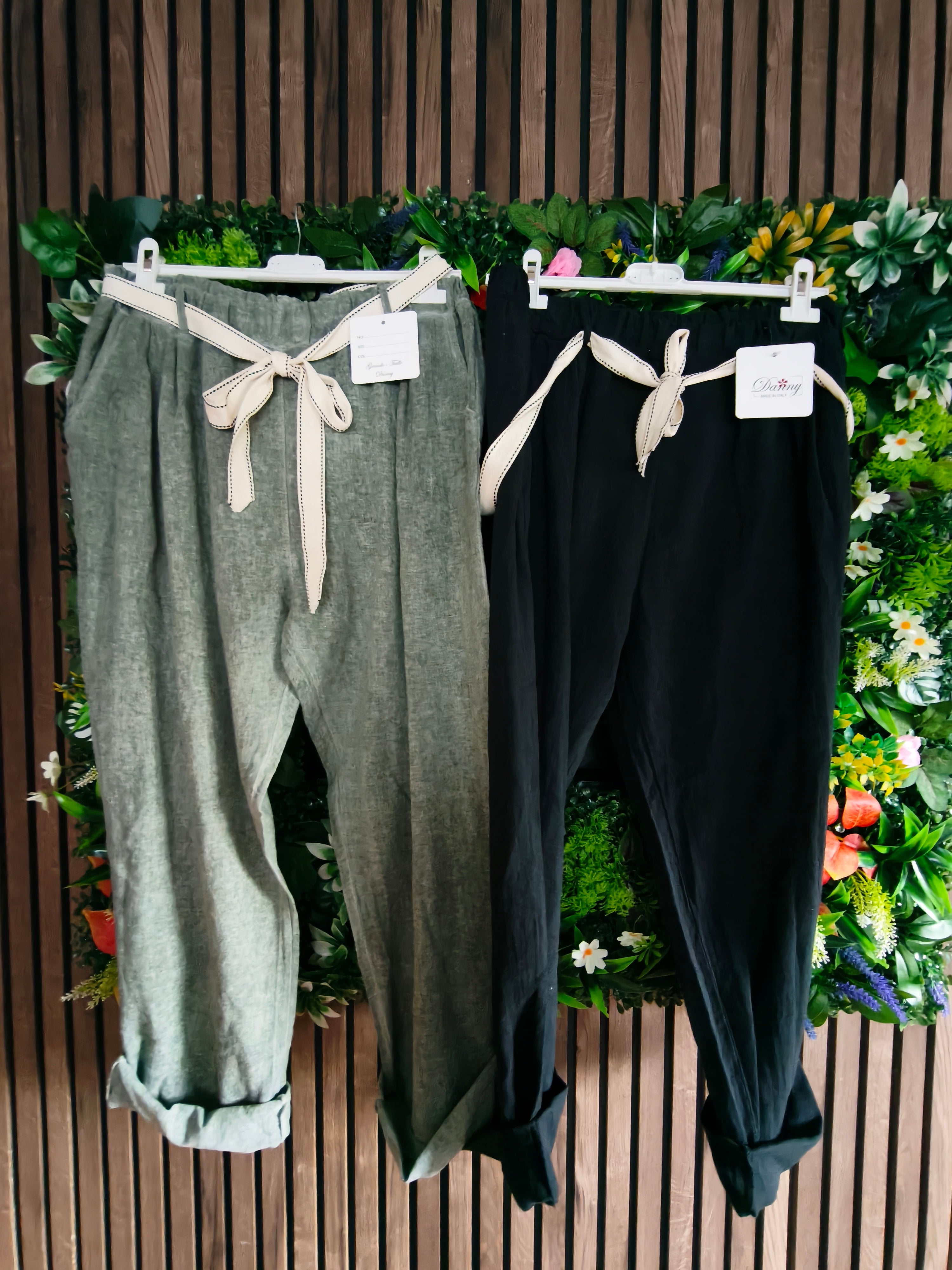 Grand taille Pantalon en coton et lin : Kaki ou noir