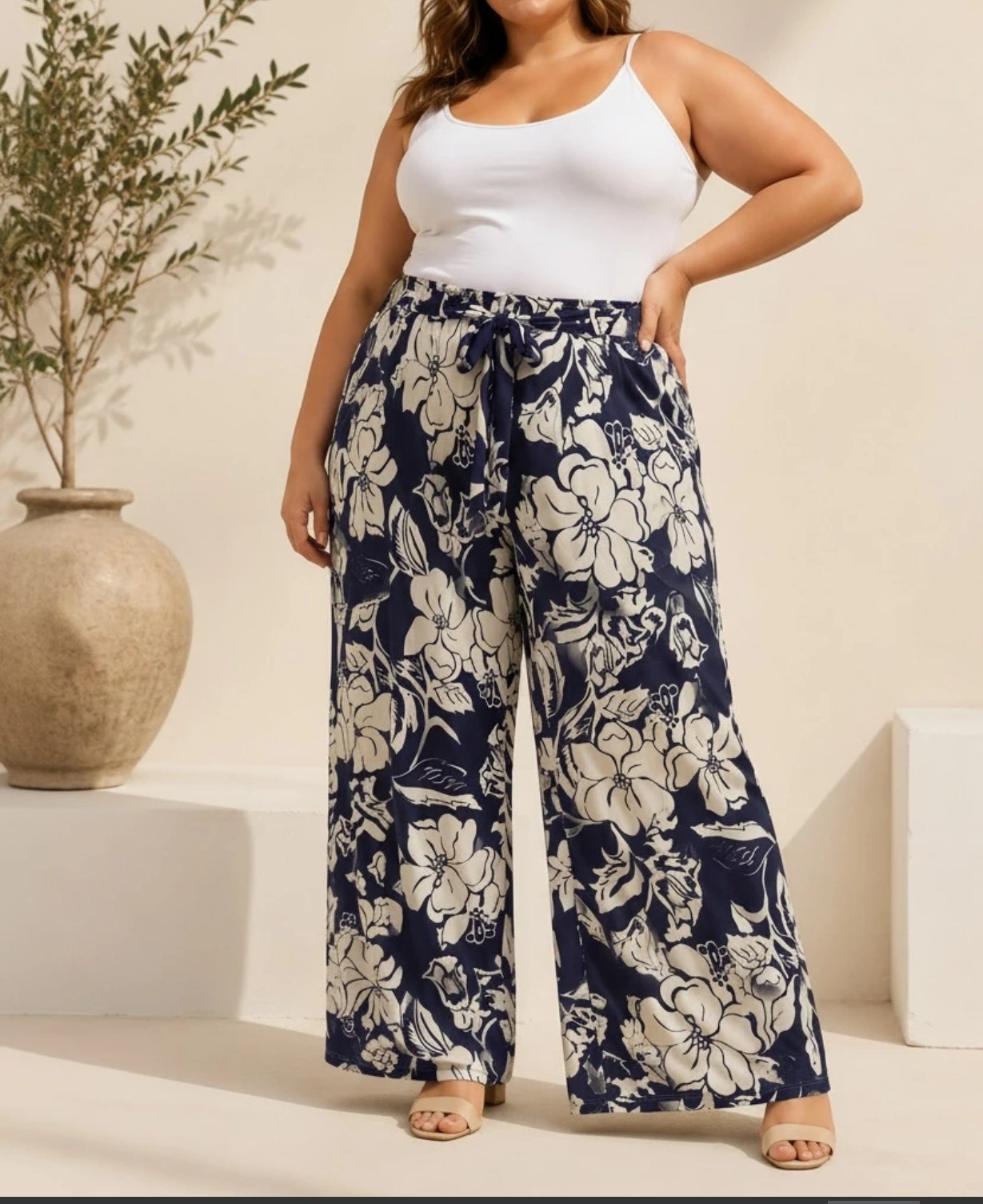 Grande taille Pantalon imprimé motif - Bleu ou Noir