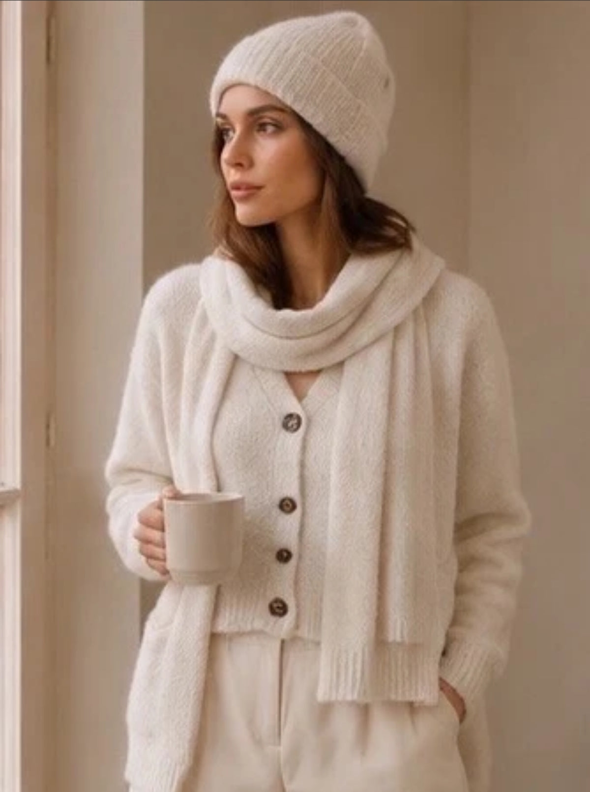 Ensemble beige 3 pièces en maille recyclée